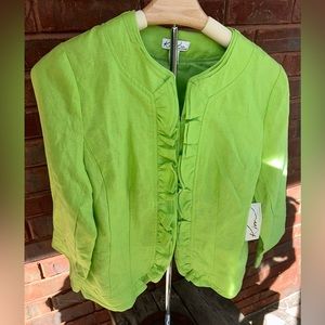 NEW Kim Rogers Size Petite Small Lime Green Linen Jacket Ruffles Easter Spring